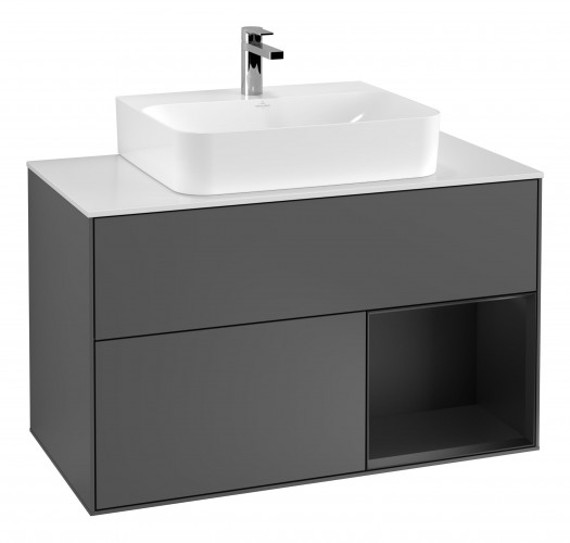 Тумба под раковину Villeroy & Boch Finion 100х50,1 см с подсветкой МДФ антрацитовый матовый лак/черный матовый лак/стекло белое матовое G121PDGK