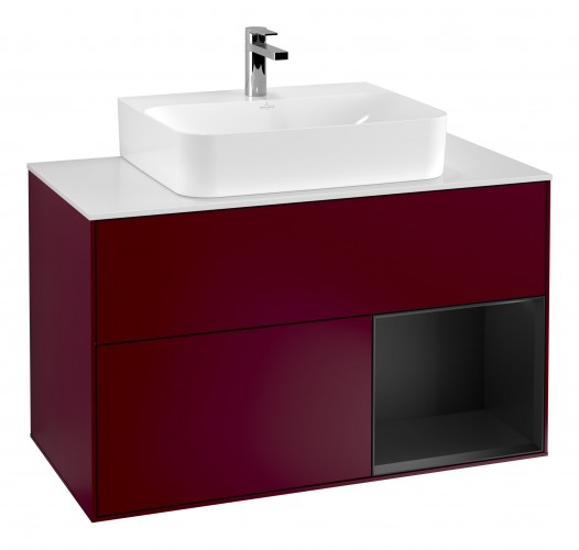 Тумба под раковину Villeroy & Boch Finion 100х50,1 см с подсветкой МДФ пион глянцевый лак/черный матовый лак/стекло белое матовое G121PDHB