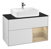 Тумба под раковину Villeroy & Boch Finion 100х50,1 см с подсветкой МДФ белый матовый лак/шпон дуба/стекло черное матовое F122PCMT