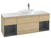 Тумба под раковину Villeroy & Boch Finion 160х50,1 см с подсветкой МДФ шпон дуба/стекло белое матовое F981HGPC