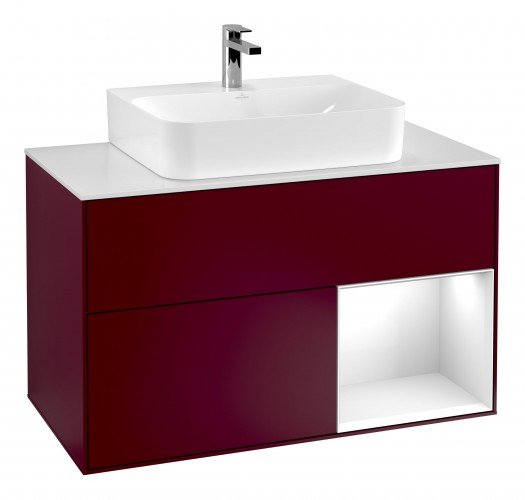 Тумба под раковину Villeroy & Boch Finion 100х50,1 см с подсветкой МДФ пион матовый лак/белый глянцевый/стекло белое матовое G121GFHB