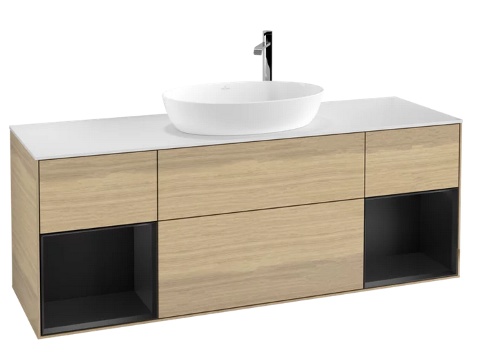 Тумба під раковину Villeroy & Boch Finion 160х50,1 см з підсвічуванням МДФ шпон дуба/скло біле матове F981PDPC