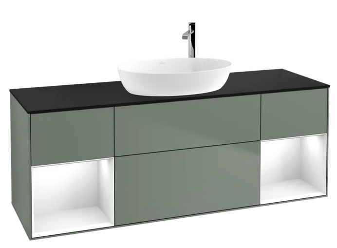 Тумба под раковину Villeroy & Boch Finion 160х50,1 см с подсветкой МДФ оливковый матовый лак/стекло черное матовое F982GFGM