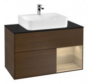 Тумба под раковину Villeroy & Boch Finion 100х50,1 см с подсветкой МДФ шпон грецкого ореха/шпон дуба/стекло черное матовое F122PCGN