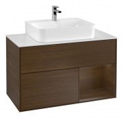 Тумба под раковину Villeroy & Boch Finion 100х50,1 см с подсветкой МДФ шпон грецкого ореха/шпон грецкого ореха/стекло белое матовое G121GNGN