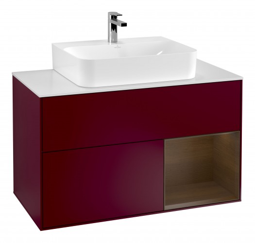 Тумба под раковину Villeroy & Boch Finion 100х50,1 см с подсветкой МДФ пион матовый лак/шпон грецкого ореха/стекло белое матовое G121GNHB