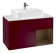 Тумба під раковину Villeroy & Boch Finion 100х50,1 см з підсвічуванням МДФ піон матовий лак/шпон волоського горіха/скло біле матове G121GNHB