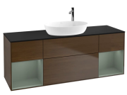 Тумба под раковину Villeroy & Boch Finion 160х50,1 см с подсветкой МДФ шпон грецкого ореха/стекло черное матовое F982GMGN