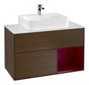 Тумба под раковину Villeroy & Boch Finion 100х50,1 см с подсветкой МДФ шпон грецкого ореха/пион матовый/стекло белое матовое G121HBGN