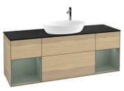 Тумба під раковину Villeroy & Boch Finion 160х50,1 см із підсвічуванням МДФ шпон дуба/скло чорне матове F982GMPC