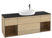 Тумба под раковину Villeroy & Boch Finion 160х50,1 см с подсветкой МДФ шпон дуба/стекло черное матовое F982GNPC