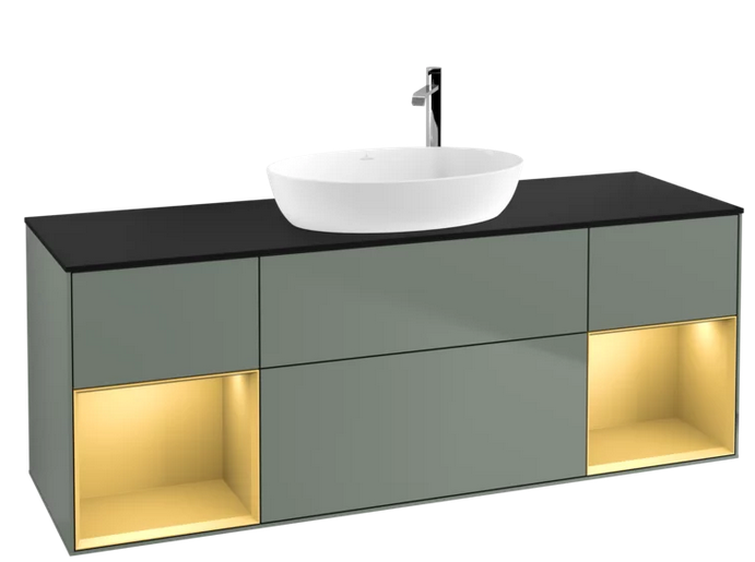 Тумба під раковину Villeroy & Boch Finion 160х50,1 см із підсвічуванням МДФ оливковий матовий лак/скло чорне матове F982HFGM