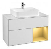 Тумба под раковину Villeroy & Boch Finion 100х50,1 см с подсветкой МДФ белый матовый лак/золотисто-матовый лак/стекло белое матовое G121HFMT