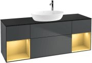 Тумба під раковину Villeroy & Boch Finion 160х50,1 см із підсвічуванням МДФ темно-синій матовий лак/скло чорне матове F982HFHG