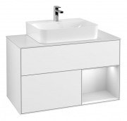 Тумба під раковину Villeroy & Boch Finion 100х50,1 см з підсвічуванням МДФ білий глянсовий лак/білий матовий лак/скло біле матове G121MTGF