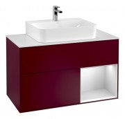 Тумба під раковину Villeroy & Boch Finion 100х50,1 см з підсвічуванням МДФ піон глянсовий лак/білий матовий лак/скло біле матове  G121MTHB