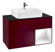 Тумба під раковину Villeroy & Boch Finion 100х50,1 см з підсвічуванням МДФ півонія матовий лак/білий глянсовий лак/скло чорне матове G122GFHB