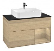 Тумба під раковину Villeroy & Boch Finion 100х50,1 см з підсвічуванням МДФ шпон дуба/шпон дуба/скло чорне матове F122PCPC