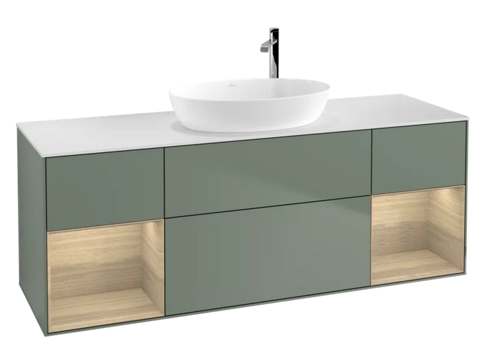 Тумба под раковину Villeroy & Boch Finion 160х50,1 см с подсветкой МДФ оливковый матовый лак/стекло белое матовое F981PCGM