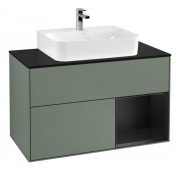 Тумба під раковину Villeroy & Boch Finion 100х50,1 см із підсвічуванням МДФ оливковий матовий лак/чорний матовий лак/скло чорне матове  F122PDGM