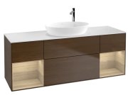 Тумба под раковину Villeroy & Boch Finion 160х50,1 см с подсветкой МДФ шпон грецкого ореха/стекло белое матовое F981PCGN