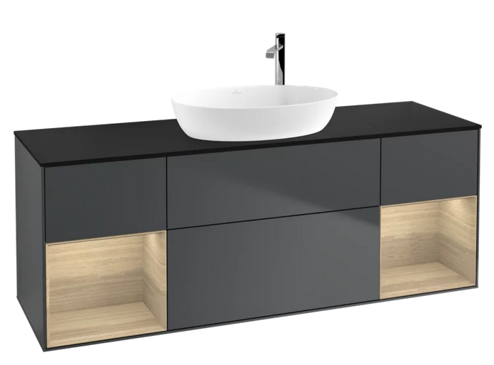 Тумба под раковину Villeroy & Boch Finion 160х50,1 см с подсветкой МДФ темно-синий матовый лак/стекло черное матовое F982PCHG