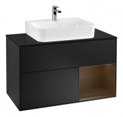 Тумба під раковину Villeroy & Boch Finion 100х50,1 см з підсвічуванням МДФ чорий матовий лак/шпон волоського горіха/скло чорне матове G122GNPD