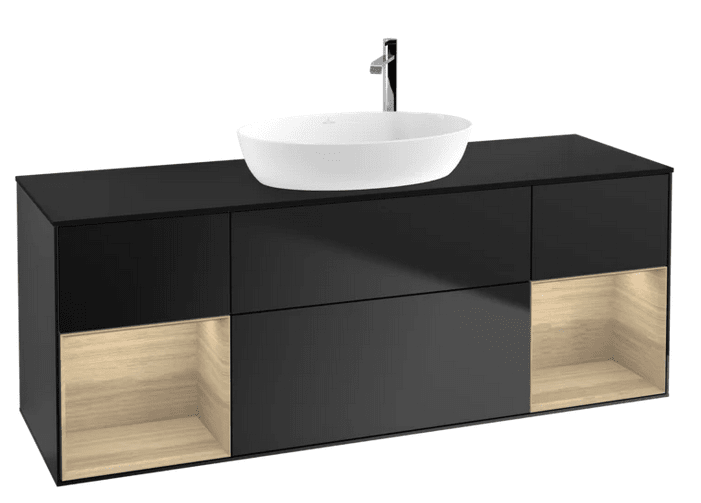Тумба під раковину Villeroy & Boch Finion 160х50,1 см із підсвічуванням МДФ чорний матовий лак/скло чорне матове F982PCPD