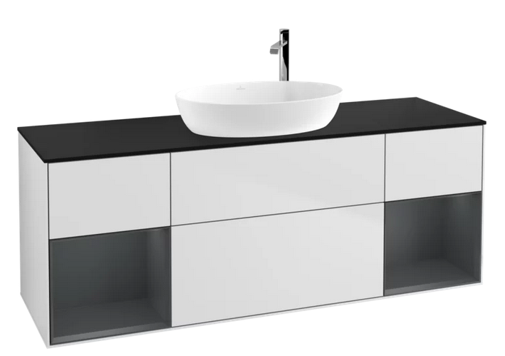 Тумба под раковину Villeroy & Boch Finion 160х50,1 см с подсветкой МДФ белый матовый лак/стекло черное матовое F982HGMT