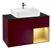 Тумба под раковину Villeroy & Boch Finion 100х50,1 см с подсветкой МДФ пион матовый лак/золотисто-матовый лак/стекло черное матовое G122HFHB