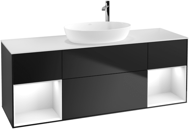 Тумба під раковину Villeroy & Boch Finion 160х50,1 см із підсвічуванням МДФ чорний матовий лак/скло біле матове G981GFPD