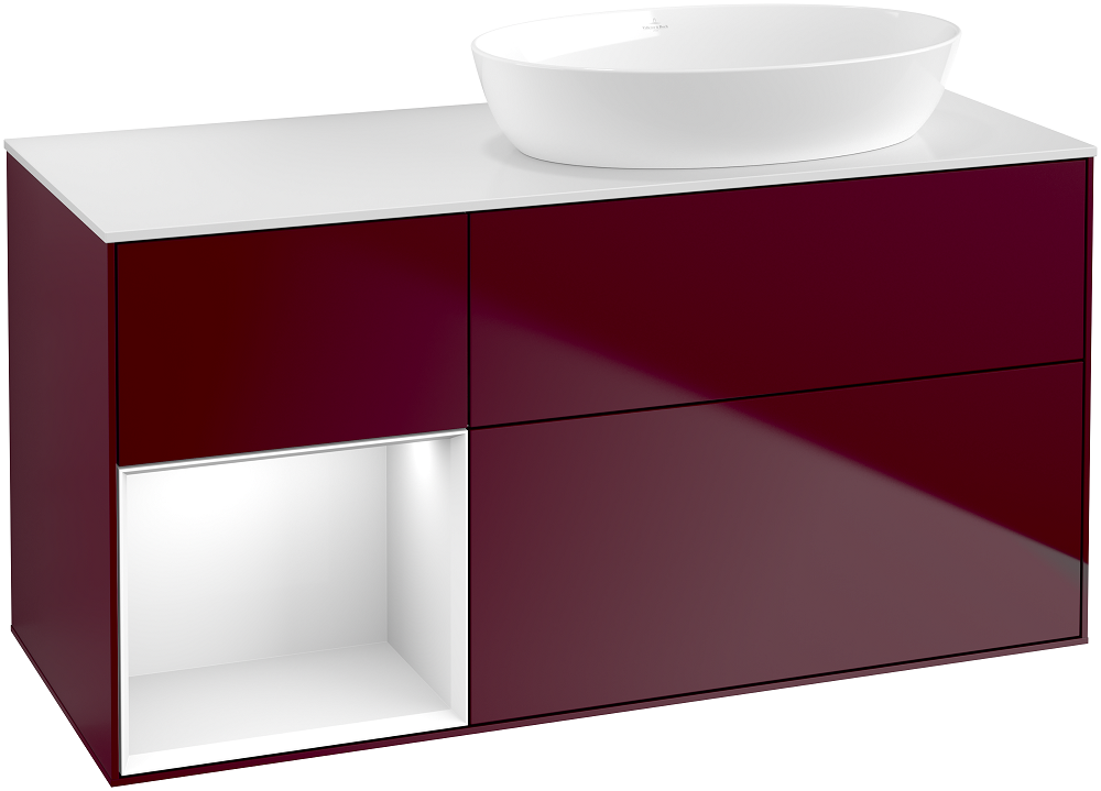 Тумба под раковину Villeroy & Boch Finion 120х50,1 см с подсветкой МДФ пион матовый лак/стекло белое матовое GA41GFHB