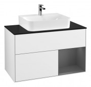 Тумба под раковину Villeroy & Boch Finion 100х50,1 см с подсветкой МДФ белый глянцевый лак/антрацитовый матовый лак/стекло черное матовое G122GKGF