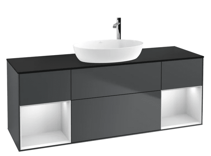 Тумба под раковину Villeroy & Boch Finion 160х50,1 см с подсветкой МДФ темно-синий матовый лак/стекло черное матовое F982MTHG