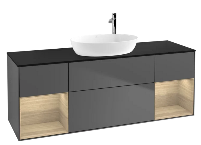 Тумба под раковину Villeroy & Boch Finion 160х50,1 см с подсветкой МДФ антрацит матовый лак/стекло черное матовое F982PCGK