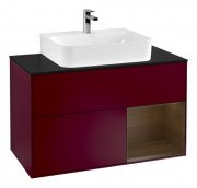 Тумба под раковину Villeroy & Boch Finion 100х50,1 см с подсветкой МДФ пион матовый лак/шпон грецкого ореха/стекло черное матовое G122GNHB