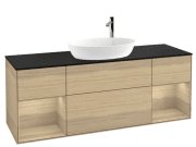 Тумба під раковину Villeroy & Boch Finion 160х50,1 см із підсвічуванням МДФ шпон дуба/скло чорне матове F982PCPC