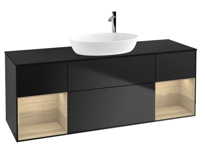 Тумба под раковину Villeroy & Boch Finion 160х50,1 см с подсветкой МДФ черный матовый лак/стекло черное матовое F982PCPD