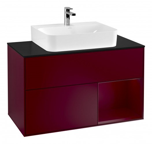 Тумба під раковину Villeroy & Boch Finion 100х50,1 см з підсвічуванням МДФ півонія матовий лак/півонія матовий лак/скло чорне матове G122HBHB