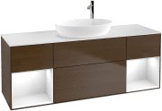 Тумба під раковину Villeroy & Boch Finion 160х50,1 см із підсвічуванням МДФ шпон волоського горіха/скло біле матове G981GFGN