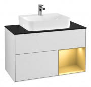 Тумба під раковину Villeroy & Boch Finion 100х50,1 см з підсвічуванням МДФ білий матовий лак/золотисто-матовий лак/скло чорне матове G122HFMT