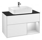 Тумба під раковину Villeroy & Boch Finion 100х50,1 см з підсвічуванням МДФ білий глянсовий лак/білий матовий лак/скло чорне матове G122MTGF
