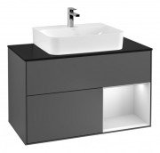 Тумба під раковину Villeroy & Boch Finion 100х50,1 см з підсвічуванням МДФ антрацитовий матовий лак/білий матовий лак/скло чорне матове G122MTGK