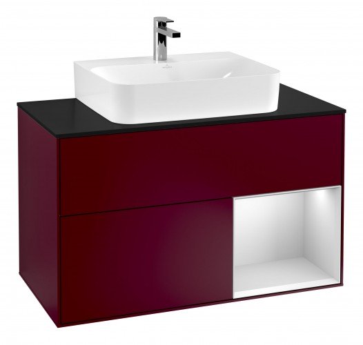 Тумба під раковину Villeroy & Boch Finion 100х50,1 см з підсвічуванням МДФ півонія матовий лак/білий матовий лак/скло чорне матове G122MTHB