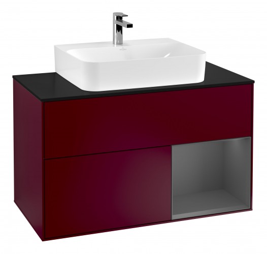 Тумба под раковину Villeroy & Boch Finion 100х50,1 см с подсветкой МДФ пион матовый лак/антрацитовый матовый лак/стекло черное матовое G122GKHB