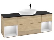 Тумба під раковину Villeroy & Boch Finion 160х50,1 см із підсвічуванням МДФ шпон дуба/скло чорне матове F982MTPC