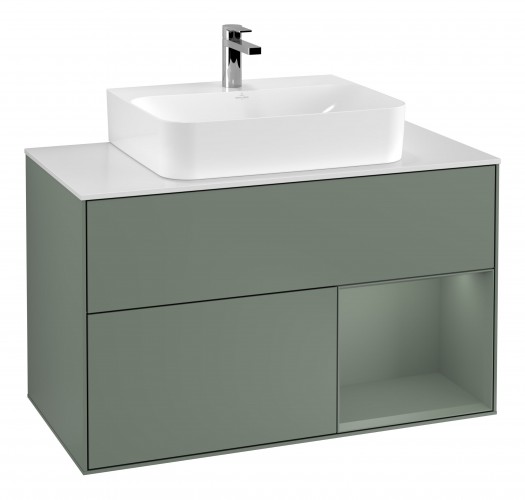 Тумба под раковину Villeroy & Boch Finion 100х50,1 см с подсветкой МДФ оливковый матовый лак/оливковый матовый лак/стекло белое матовое G121GMGM