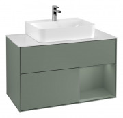 Тумба под раковину Villeroy & Boch Finion 100х50,1 см с подсветкой МДФ оливковый матовый лак/оливковый матовый лак/стекло белое матовое G121GMGM