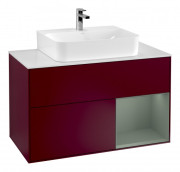 Тумба під раковину Villeroy & Boch Finion 100х50,1 см з підсвічуванням МДФ півонія матовий лак/оливковий матовий лак/скло біле матове G121GMHB