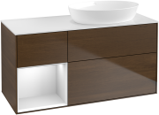 Тумба под раковину Villeroy & Boch Finion 120х50,1 см с подсветкой МДФ шпон грецкого ореха/стекло белое матовое GA41MTGN